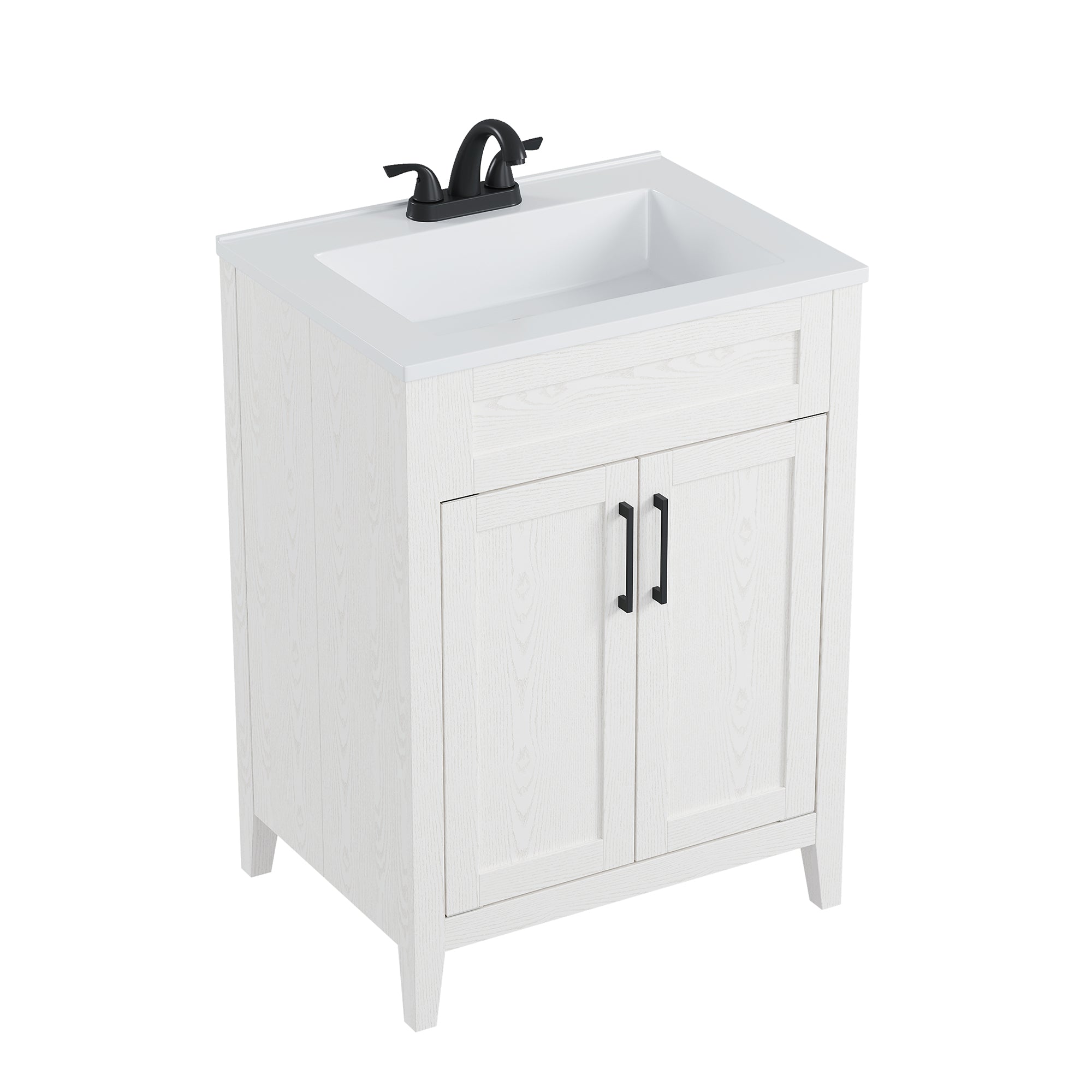 Deluxe Living 24 Inch Folding Bathroom Vanity with Sink, Easy to Assemble Bathroom Sink Cabinet, Large Storage & Wood Grain Finish, White