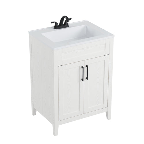 Deluxe Living 24 Inch Folding Bathroom Vanity with Sink, Easy to Assemble Bathroom Sink Cabinet, Large Storage & Wood Grain Finish, White