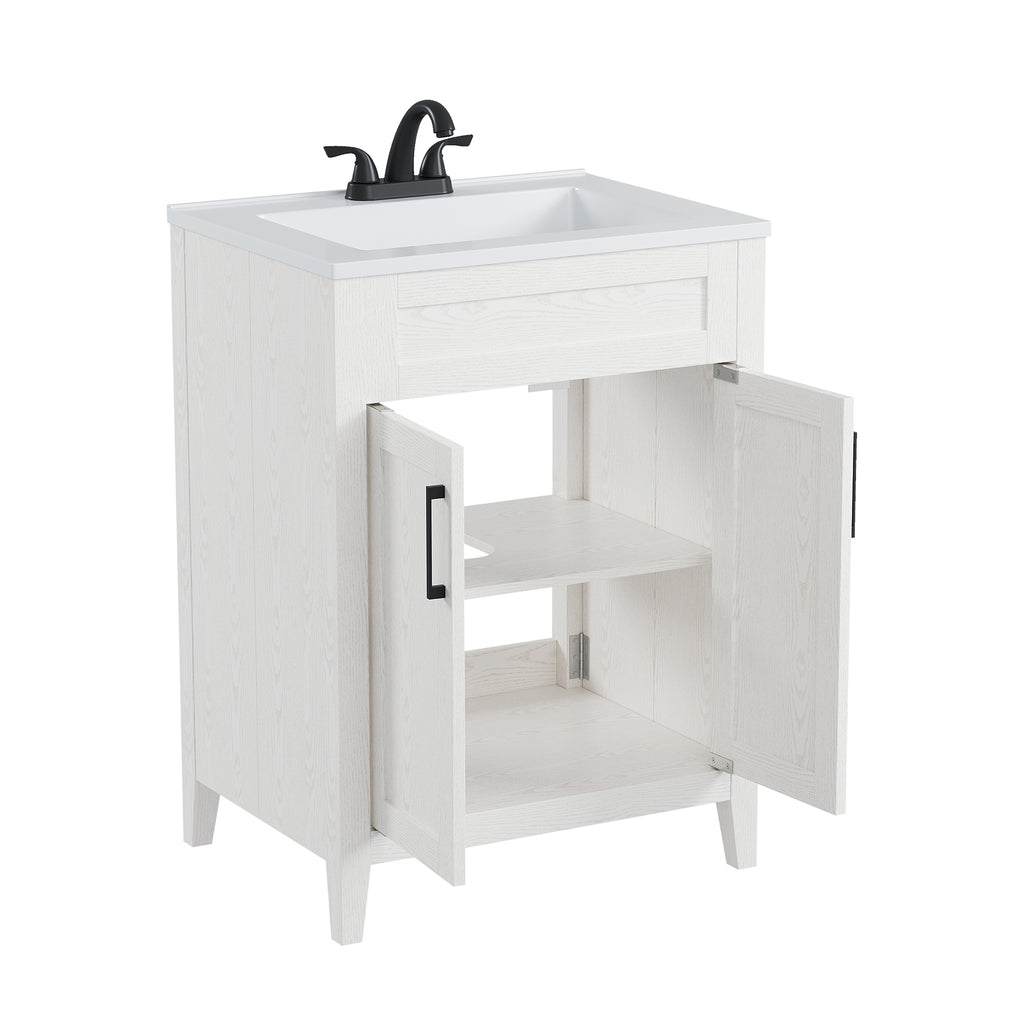 Deluxe Living 24 Inch Folding Bathroom Vanity with Sink, Easy to Assemble Bathroom Sink Cabinet, Large Storage & Wood Grain Finish, White