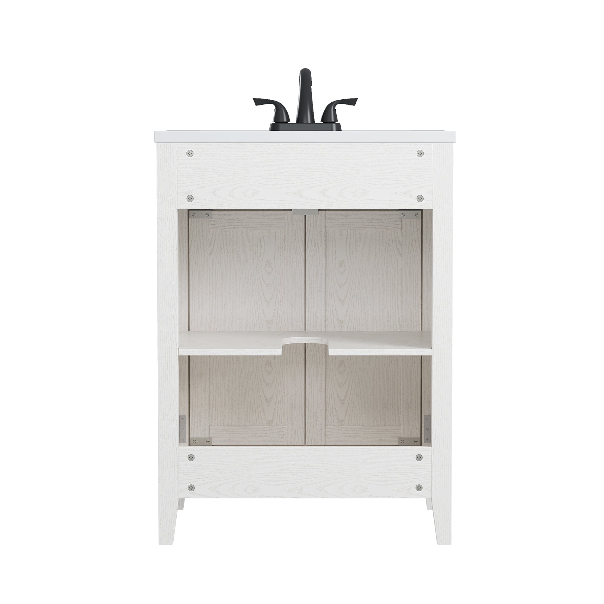 Deluxe Living 24 Inch Folding Bathroom Vanity with Sink, Easy to Assemble Bathroom Sink Cabinet, Large Storage & Wood Grain Finish, White