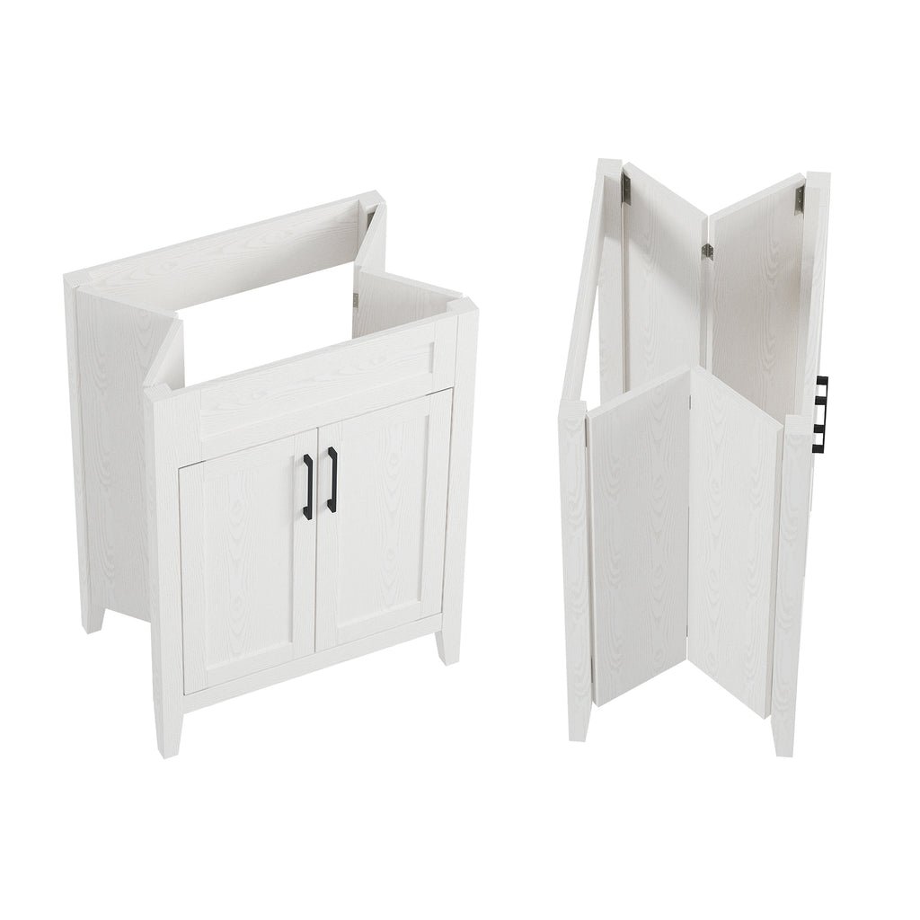 Deluxe Living 24 Inch Folding Bathroom Vanity with Sink, Easy to Assemble Bathroom Sink Cabinet, Large Storage & Wood Grain Finish, White