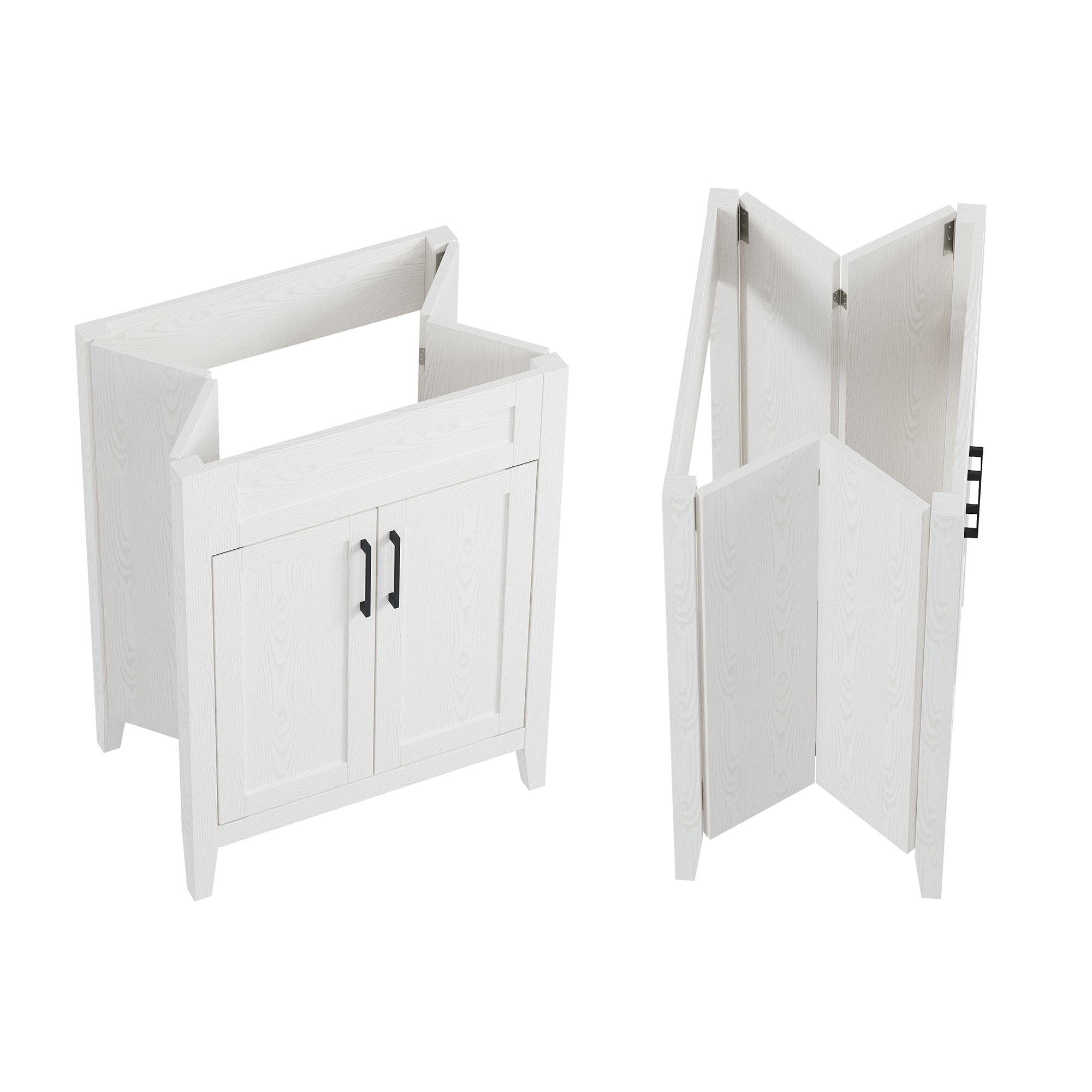 Deluxe Living 24 Inch Folding Bathroom Vanity with Sink, Easy to Assemble Bathroom Sink Cabinet, Large Storage & Wood Grain Finish, White