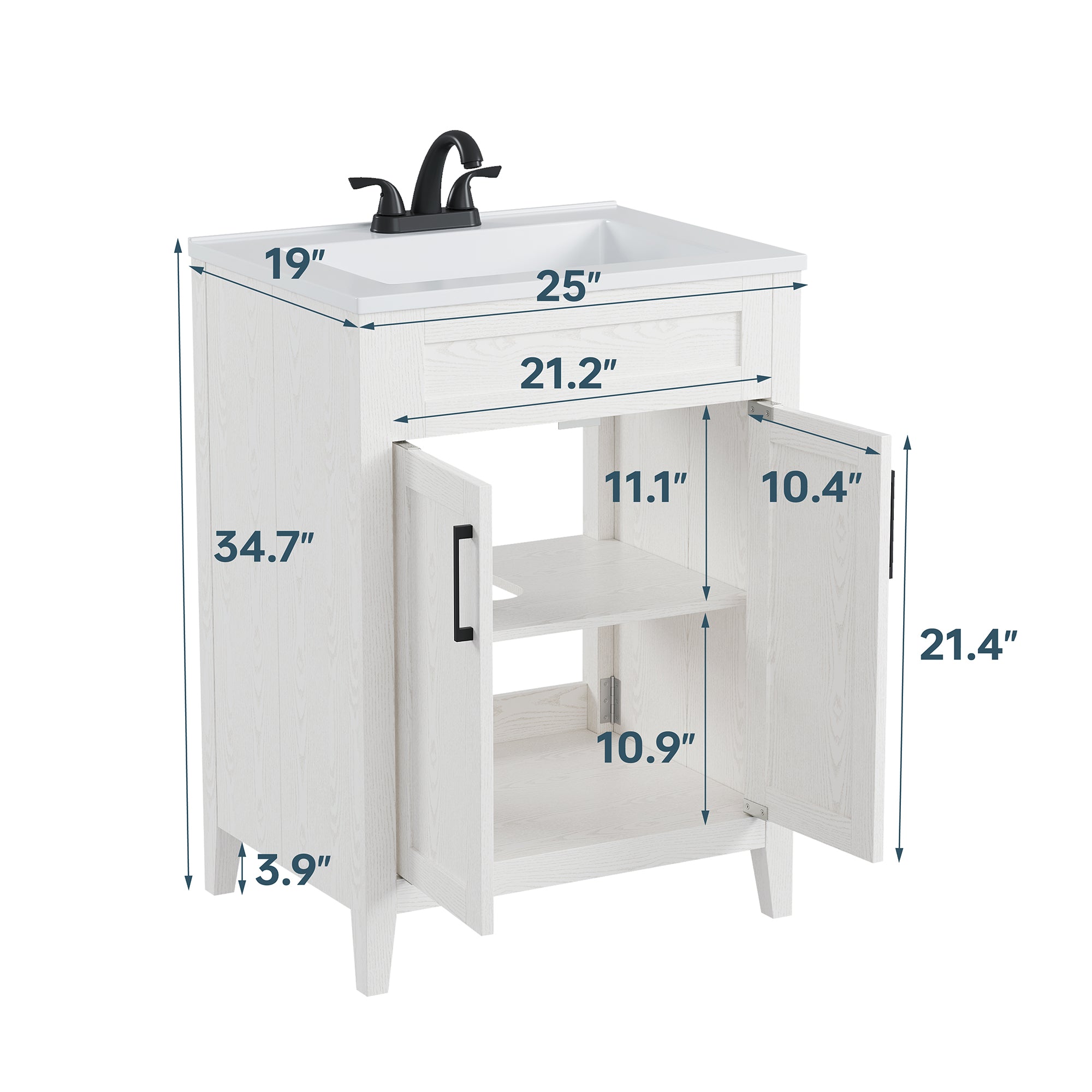 Deluxe Living 24 Inch Folding Bathroom Vanity with Sink, Easy to Assemble Bathroom Sink Cabinet, Large Storage & Wood Grain Finish, White