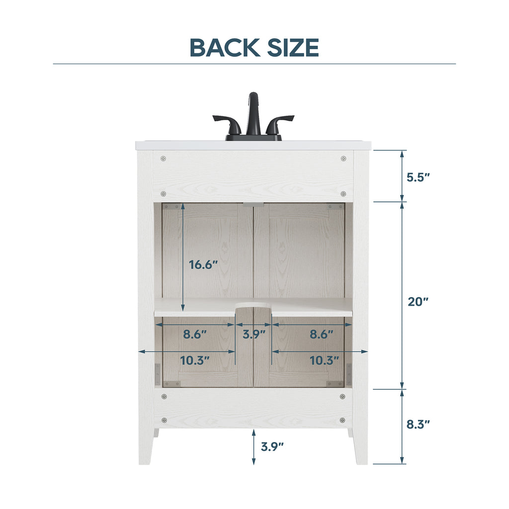 Deluxe Living 24 Inch Folding Bathroom Vanity with Sink, Easy to Assemble Bathroom Sink Cabinet, Large Storage & Wood Grain Finish, White