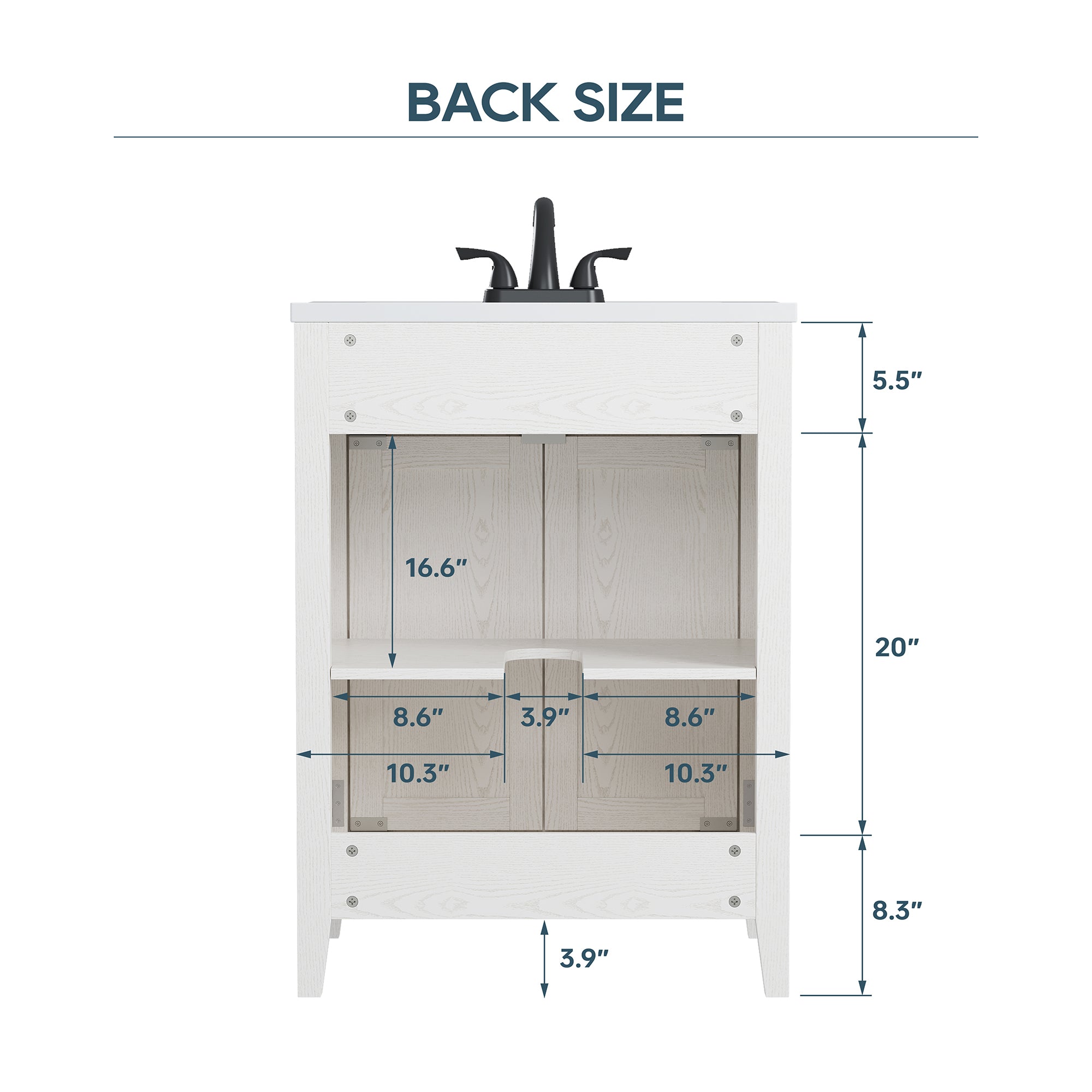Deluxe Living 24 Inch Folding Bathroom Vanity with Sink, Easy to Assemble Bathroom Sink Cabinet, Large Storage & Wood Grain Finish, White