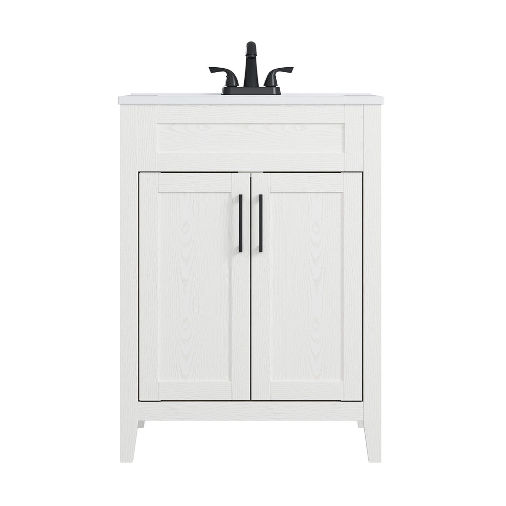 Deluxe Living 24 Inch Folding Bathroom Vanity with Sink, Easy to Assemble Bathroom Sink Cabinet, Large Storage & Wood Grain Finish, White
