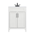 Deluxe Living 24 Inch Folding Bathroom Vanity with Sink, Easy to Assemble Bathroom Sink Cabinet, Large Storage & Wood Grain Finish, White