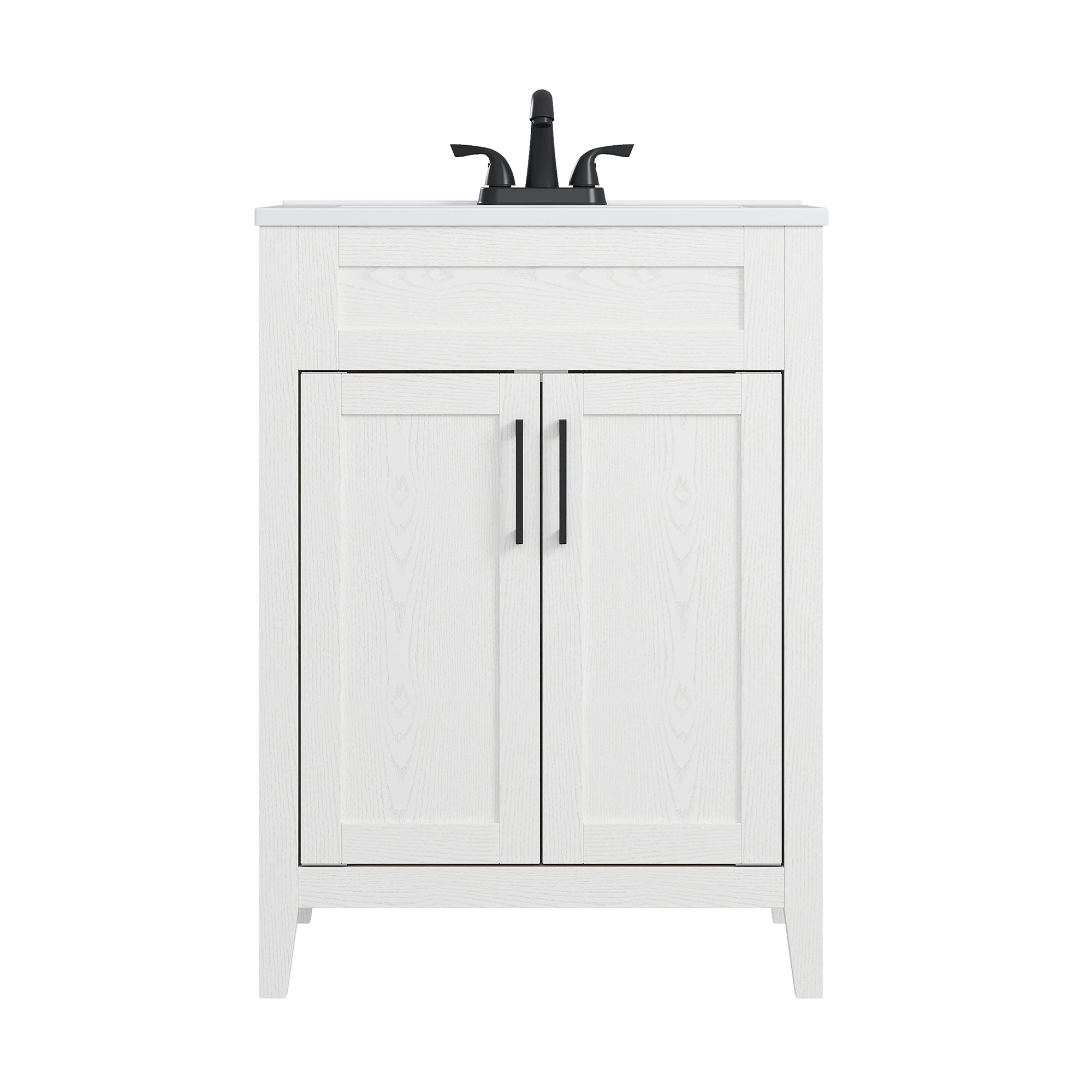 Deluxe Living 24 Inch Folding Bathroom Vanity with Sink, Easy to Assemble Bathroom Sink Cabinet, Large Storage & Wood Grain Finish, White