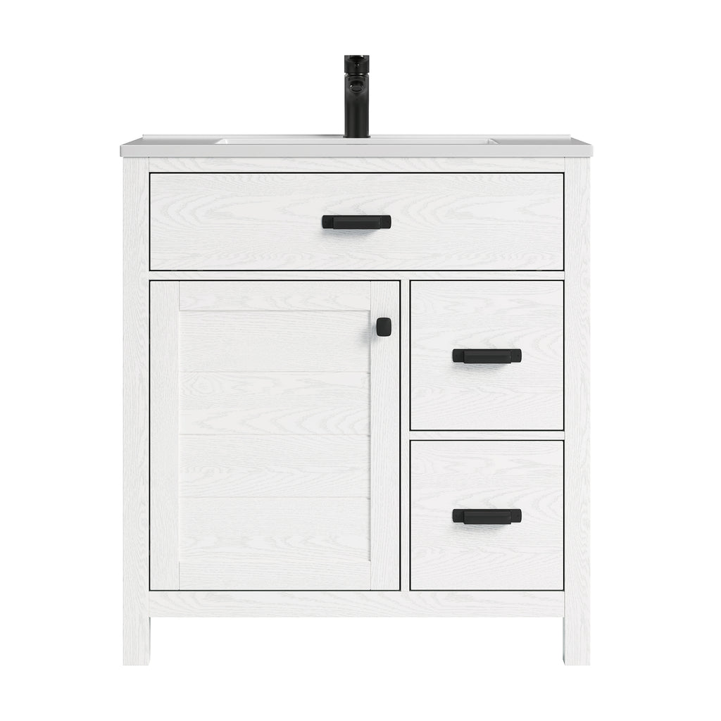 Deluxe Living 30 Inch Bathroom Vanity with Sink,White, Modern Bathroom Cabinet with integrated SMC sink, Soft-Closing Door & 3 Drawers, Easy Assembly