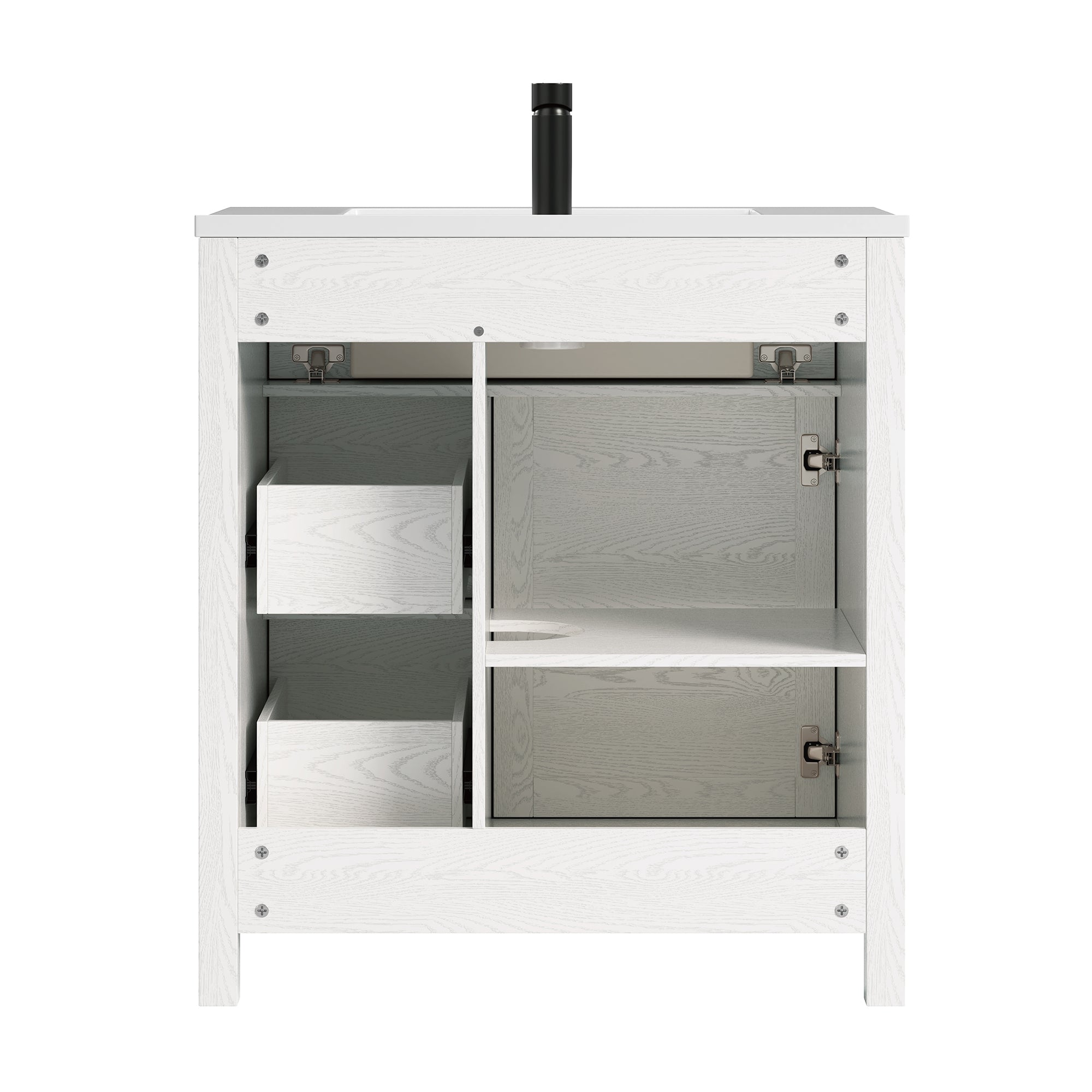 Deluxe Living 30 Inch Bathroom Vanity with Sink,White, Modern Bathroom Cabinet with integrated SMC sink, Soft-Closing Door & 3 Drawers, Easy Assembly