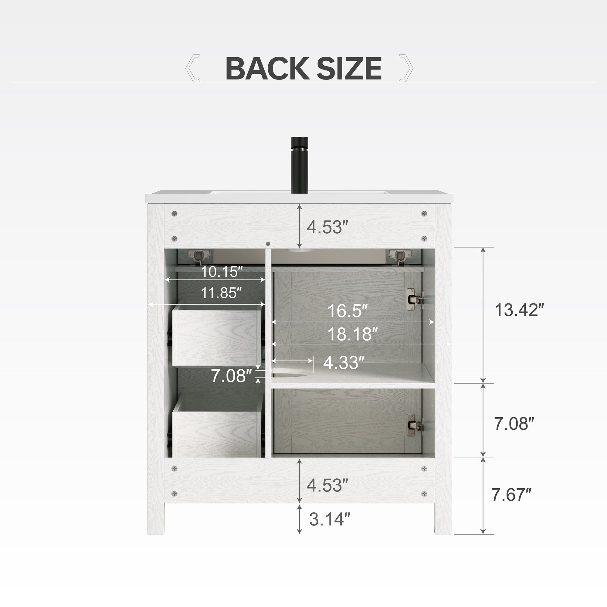 Deluxe Living 30 Inch Bathroom Vanity with Sink,White, Modern Bathroom Cabinet with integrated SMC sink, Soft-Closing Door & 3 Drawers, Easy Assembly