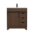 Deluxe Living 30" Bathroom Vanity with Sink,Bathroom Vanity with Sliding Barn Door,Integrated SMC Sink,3 Soft-Close Drawers,Easy Assembly, Brown
