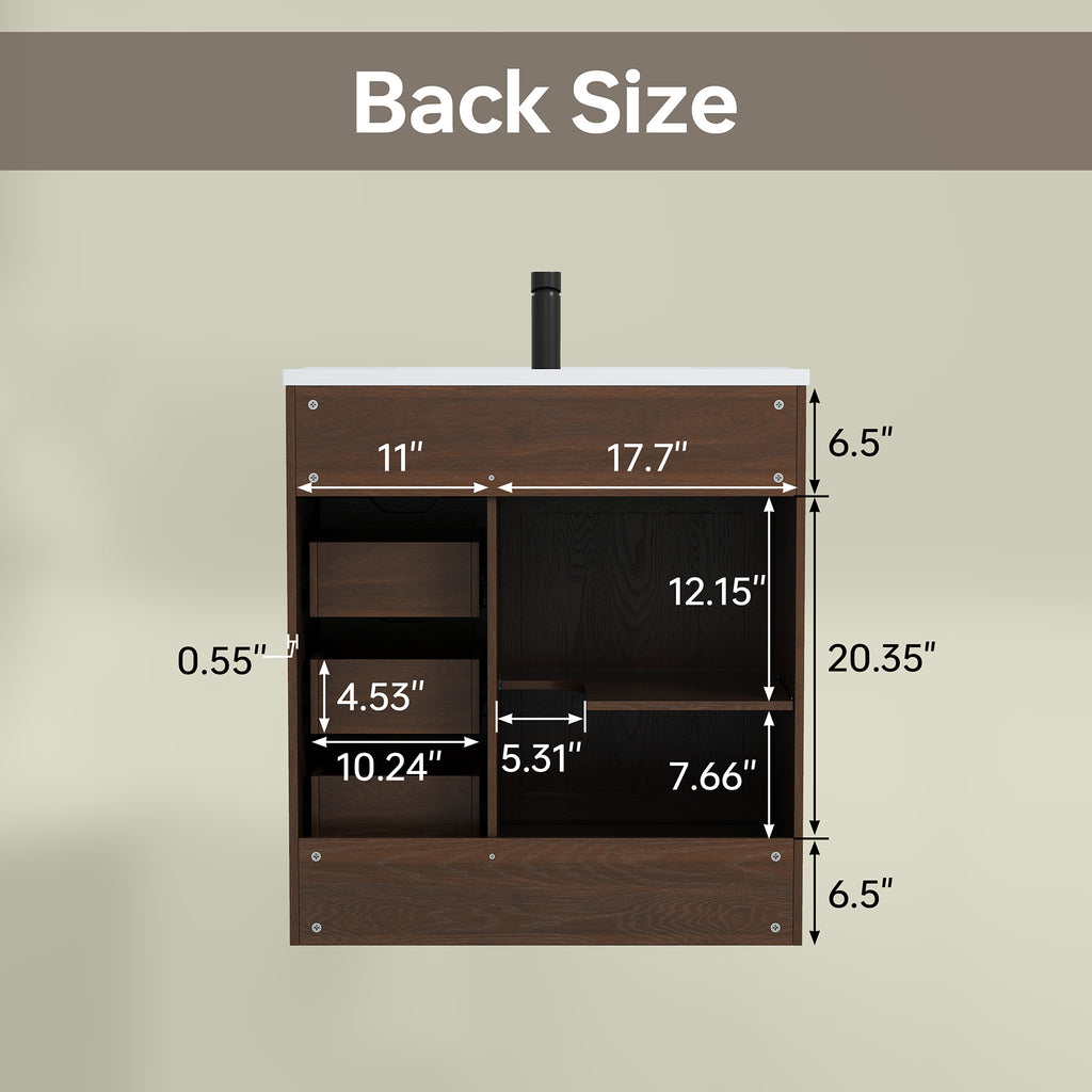 Deluxe Living 30" Bathroom Vanity with Sink,Bathroom Vanity with Sliding Barn Door,Integrated SMC Sink,3 Soft-Close Drawers,Easy Assembly, Brown