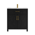 Deluxe Living 30 Inch Farmhouse Bathroom Vanity with Sink, Integrated SMC Sink, Soft-Close Doors, Tip-Out Drawer, Adjustable Feet, Black
