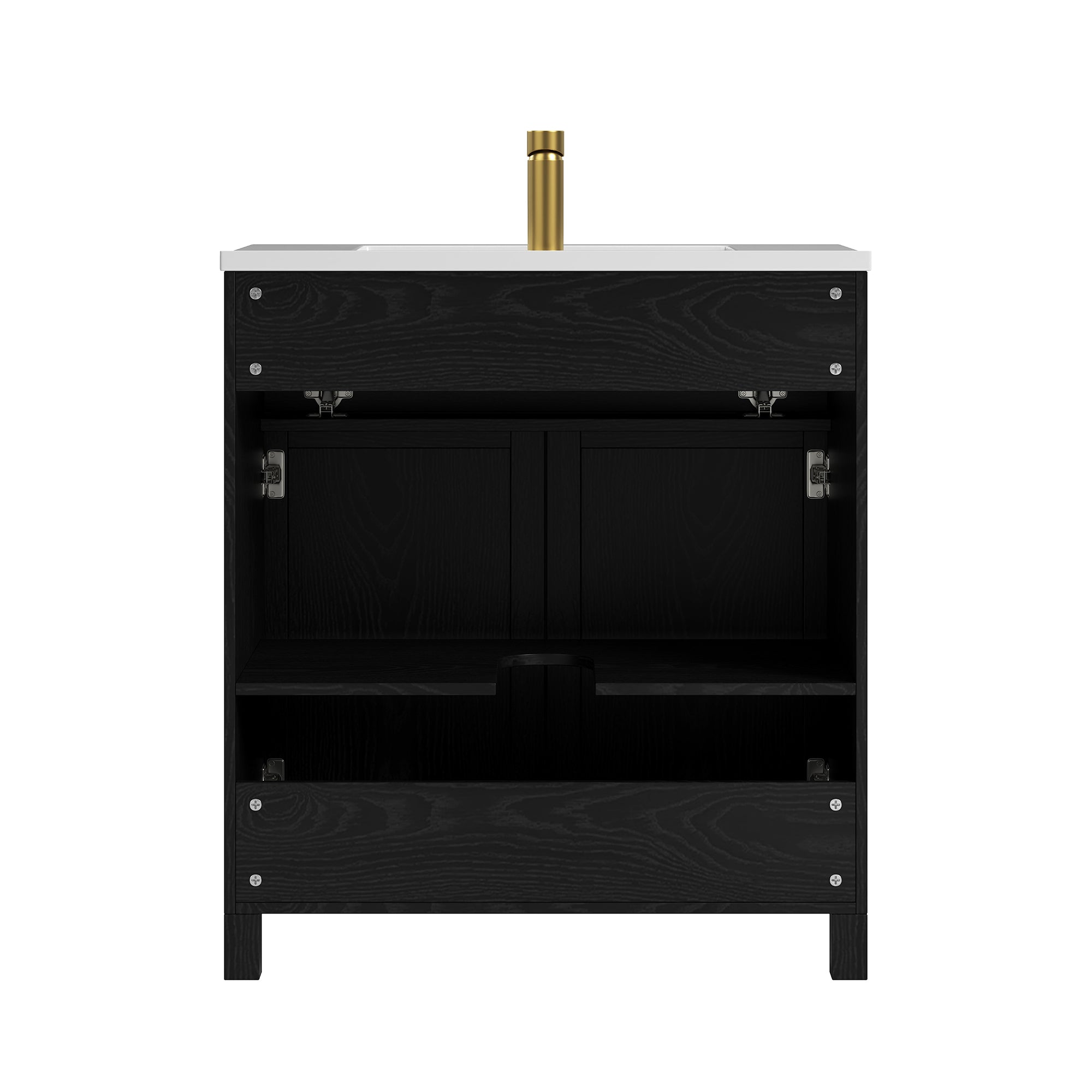Deluxe Living 30 Inch Farmhouse Bathroom Vanity with Sink, Integrated SMC Sink, Soft-Close Doors, Tip-Out Drawer, Adjustable Feet, Black