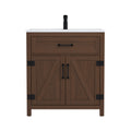 Deluxe Living 30" Farmhouse Bathroom Vanity with Sink,Walnut,Integrated SMC sink,tip-out storage,soft-close doors, black hardware and adjustable feet