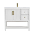 Deluxe Living 36" Bathroom Vanity with Sink,gold hardware,integrated SMC sink,2 drawers,open shelf storage,soft-close doors and adjustable feet,White