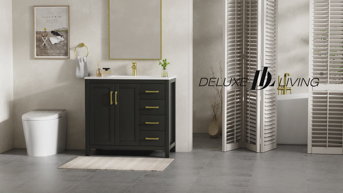 Deluxe Living 24 Inch Bathroom Vanity with Sink,Bathroom Sink Cabinet for Small Space, Soft Close Doors & Drawer, Integral SMC Sink,Black